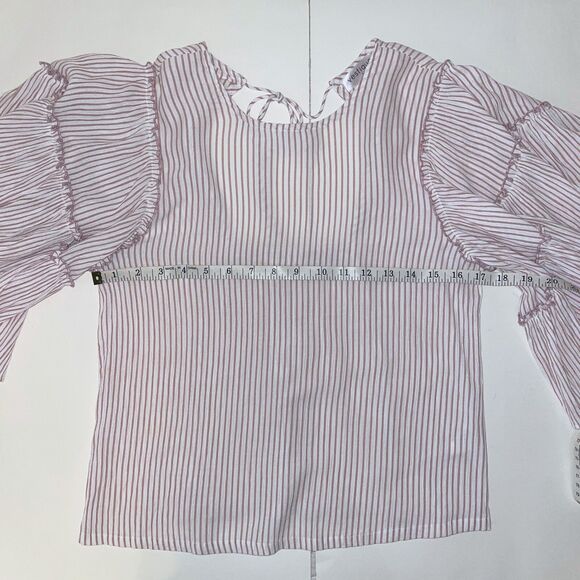 Vestique Pink White Pinstripe Top Ruffle Flutter Sleeve Blouse Open Tie Back S - Picture 6 of 11